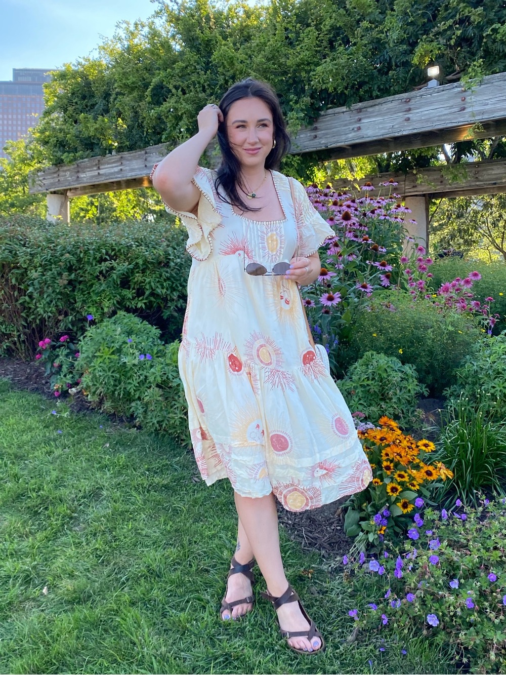 Urban Outfitters Midi Dress Small Yellow Sun Pattern